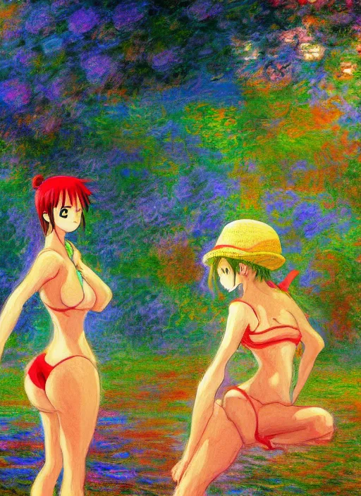 Image similar to a one piece scene, very anime, trending artwork, 4 k, anime painter studio, an impressionist style by claude monet