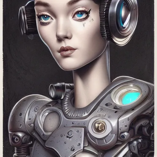 Image similar to Lofi portrait with cyborg, Pixar style by Joe Fenton and Stanley Artgerm and Tom Bagshaw and Tim Burton