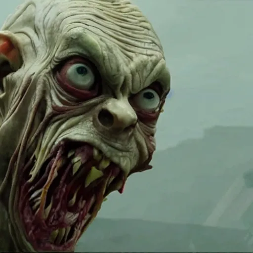 Prompt: gollum as a titan, attack on titan, as an ugly titan, attack on titan, shingeki no kyojin, film still, wide open city