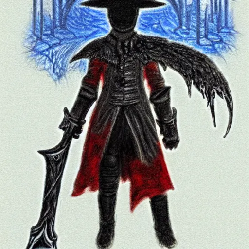 Prompt: child crayon drawing of bloodborne