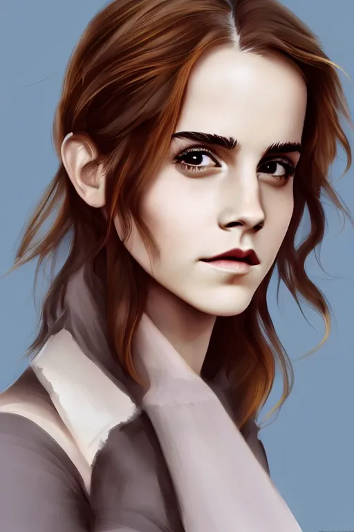 Prompt: Emma Watson in the style of Sakimichan, beautiful digital art, trending on Artstation