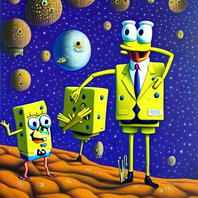 Image similar to an oil on canvas portrait of spongebob squarepants, surrealism, surrealist, cosmic horror, rob gonsalves, high detail