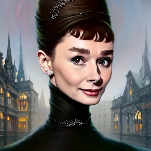 Image similar to audrey hepburn in an epic victorian novel, various backgrounds, intricate, elegant, highly detailed, digital painting, artstation, matte, illustration, art by artgerm, greg rutkowski, loish, rhads, ferdinand knab, makoto shinkai, lois van baarle, ilya kuvshinov, rossdraws, tom bagshaw