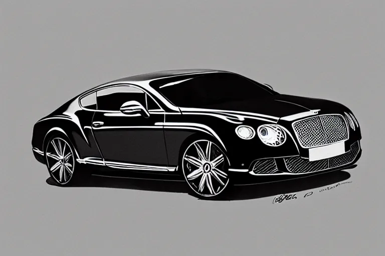 Prompt: Bentley Continental GT, drawing with black helium handle