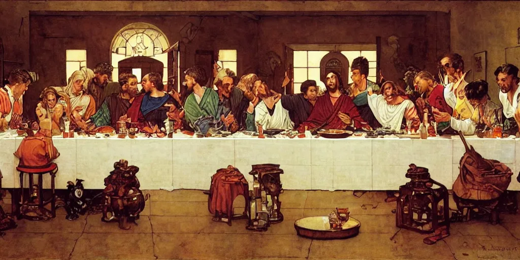 Image similar to the last supper, illustration, joseph christian leyendecker, norman rockwell