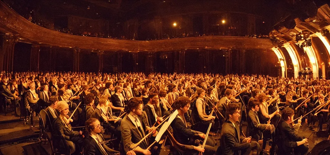 Image similar to a very high resolution image from a new movie. a beautiful concert during the night. photorealistic, photography, directed by stanley kubrick