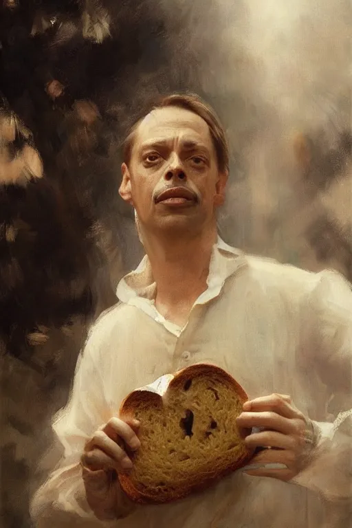 Image similar to beautiful portrait of anthropomorphic loaf of bread steve buscemi, art by anders zorn, wonderful masterpiece by greg rutkowski, beautiful cinematic light, american romanticism thomas lawrence, greg rutkowski