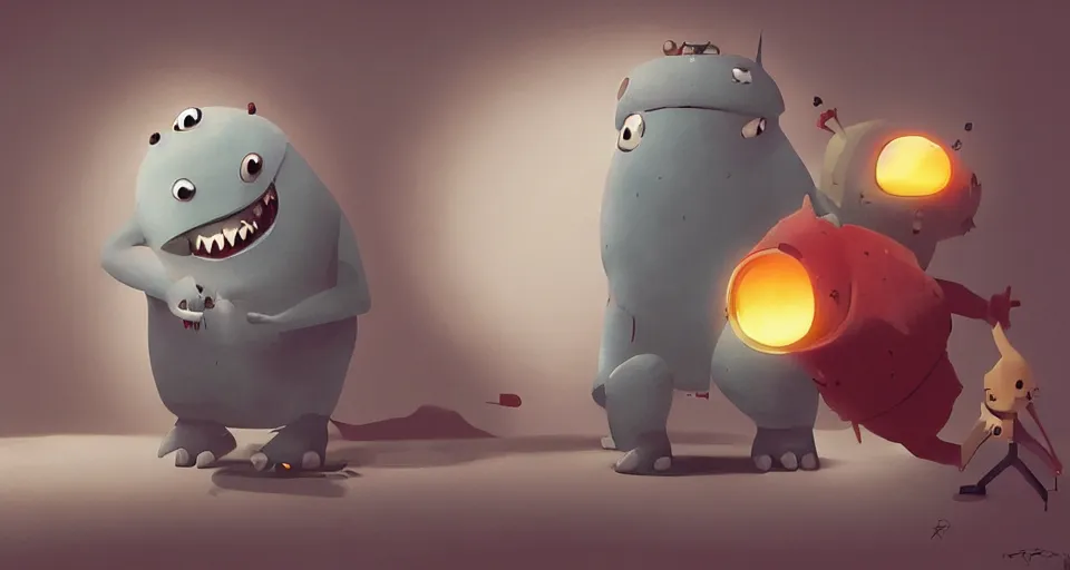 Prompt: a happy monster by goro fujita