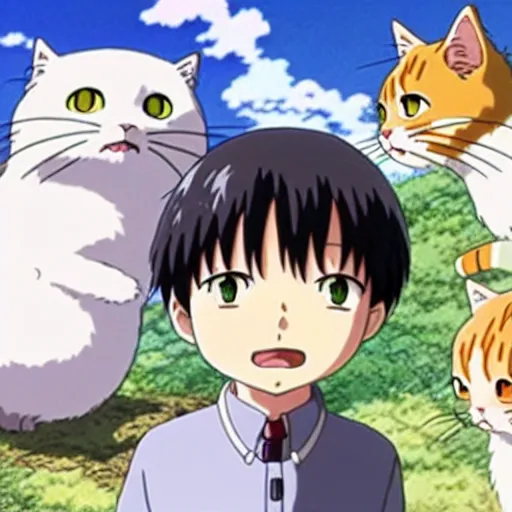 Image similar to anime key visual of hayao miyazaki studio ghibli, short - hair tabby cat