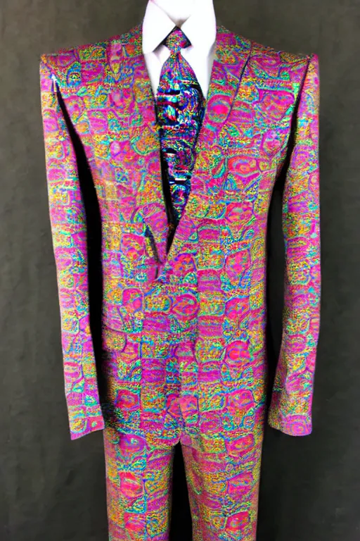 Image similar to psychedelic fashion business suit trippy 6 0 s paisleys pattern textile business suit uniform