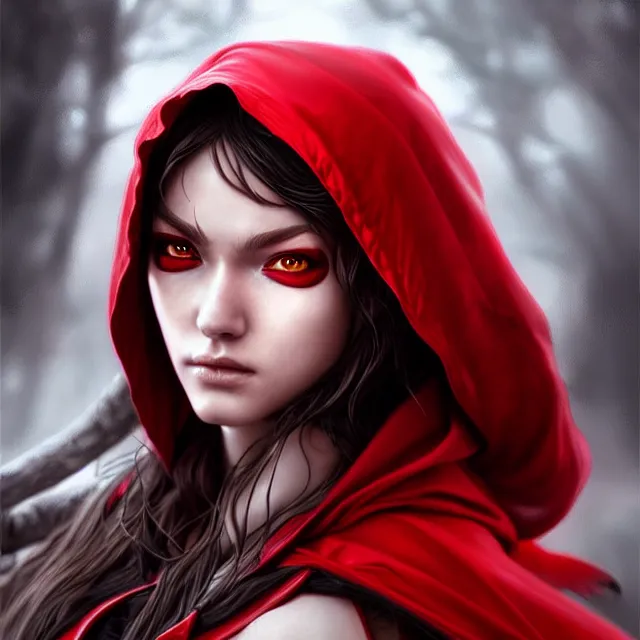 Prompt: beautiful!! red riding hood warrior artgerm highly detailed 8 k hdr smooth sharp focus high resolution award - winning photo photorealistic