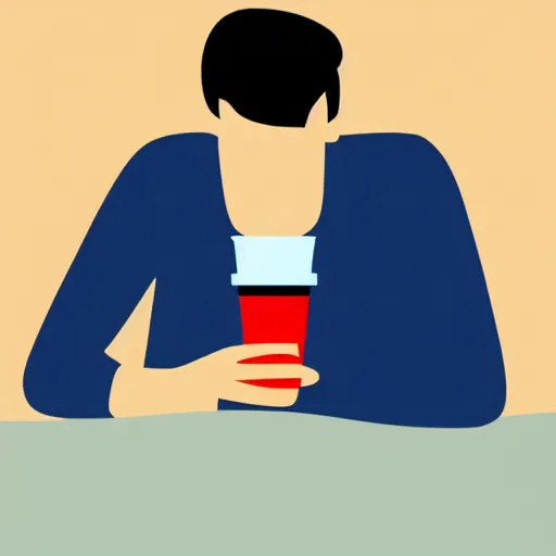 Prompt: a man with a cup of coffee instead of a head,