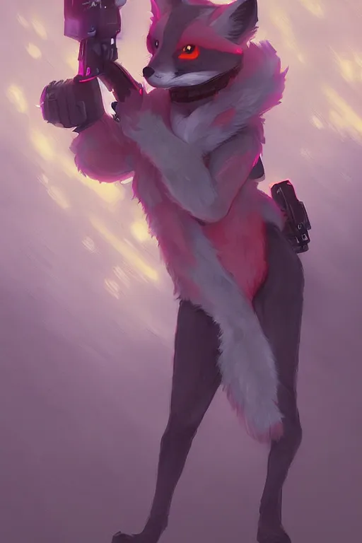 Image similar to a fox fursona, trending on artstation, by kawacy, furry art, digital art, cyberpunk, high quality, backlighting