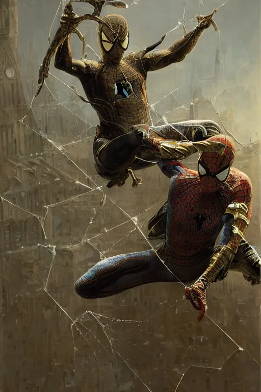 Prompt: spiderman covered with webs, legendary warrior, heroic fighter, decorative ornaments, battle armor, by carl spitzweg, ismail inceoglu, vdragan bibin, hans thoma, greg rutkowski, alexandros pyromallis, perfect face, sharply focused, sharply detailed, centered, realistic shading