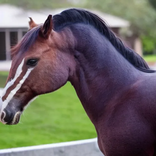 Prompt: a horse running a mortgage servicing company, but he doesn't know what he's doing, he's just a horse. the horse is confused by money