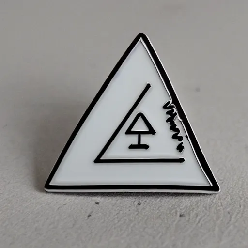 Image similar to a triangle enamel pin depicting a caution warning label, smooth curves