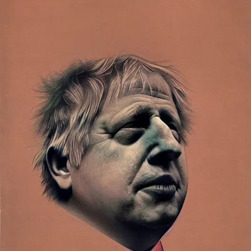 Image similar to Boris Johnson in the style of Beksinski