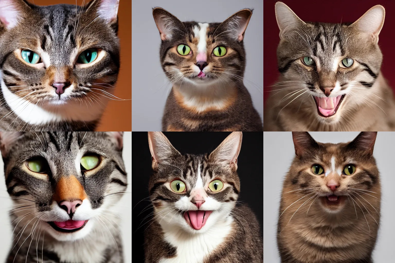 Prompt: a cat smiling, showing his teeth, for his school year book portrait, studio photo