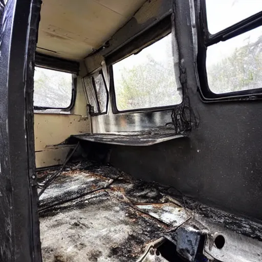 Image similar to a charred interior of an rv, craigslist photo