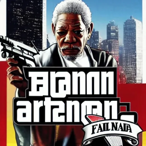 Prompt: Gangster Morgan Freeman in GTA V Cover art