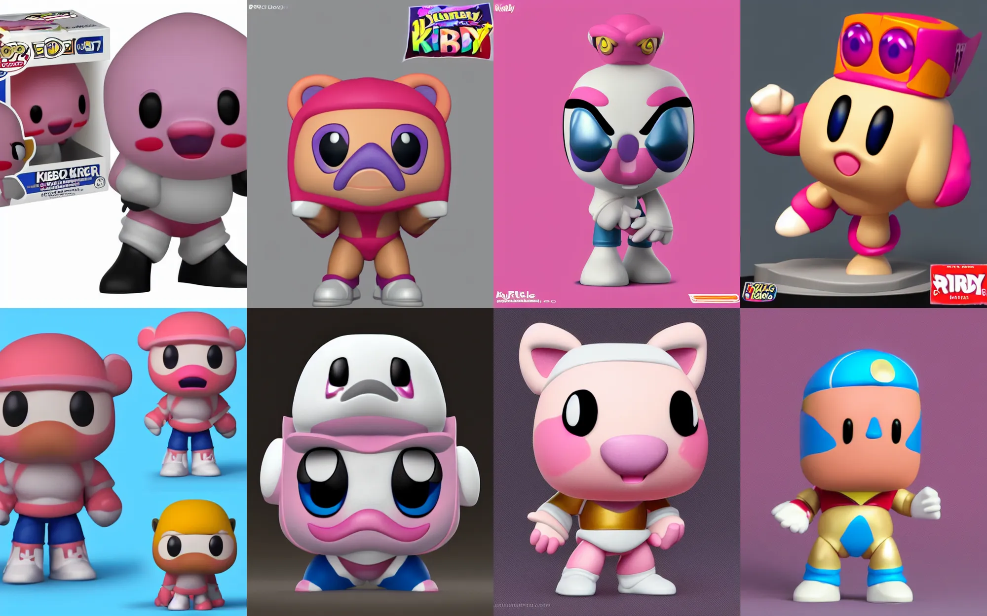 Prompt: full body 3d render of kirby as a funko pop, studio lighting, white background, blender, trending on artstation, 8k, highly detailed