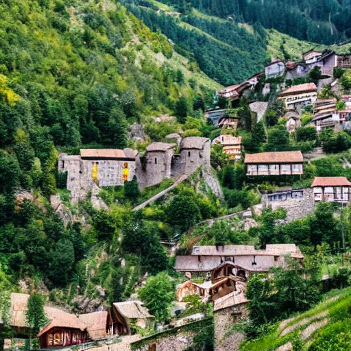 Image similar to medieval village in a mountain valley