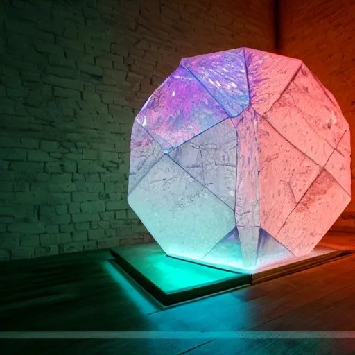 Image similar to A giant, glowing crystal sits in the center of a dark room, Strange symbols line the walls, and a soft light glows from somewhere deep within the room, highly detailed, digital photo, HDRI, by christopher bretz and kael ngu, vivid colors, high contrast, 8k resolution, intricate, photorealistic, smooth, psychedelic color scheme, concept art, award winning, behance contest winner