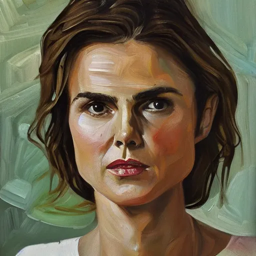 Image similar to of keri russell painted in the style of lucien freud later period with thick impasto oil paint