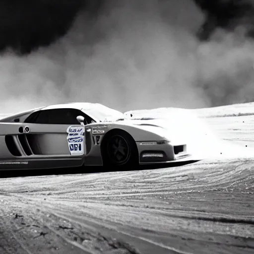 Prompt: a saleen s 7, drifting, on the moon, smoke coming from tires, film still, panavision panaflex