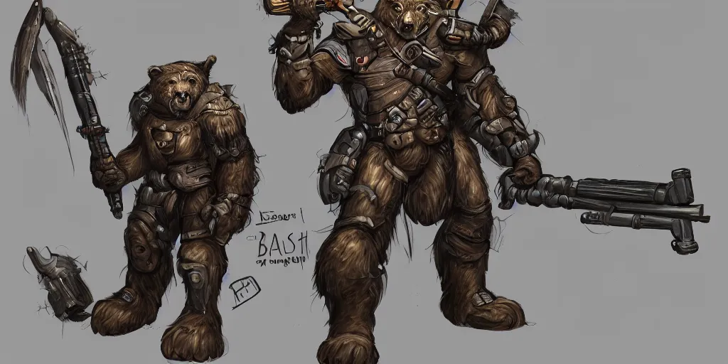 Prompt: concept art of a high fantasy bear beast-man space soldier using a bazooka trending on artstation, detailed high resolution