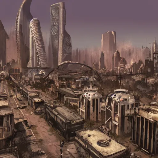 Image similar to europe city in fallout world, concept art, digital art, futuristic, artstation