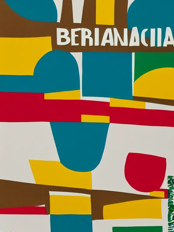 Prompt: newest Brazilian Modern Art Week poster features a vibrant beige background with a green and blue abstract design in the center. The words Brazilian Modern Art Week are written in white cursive font across the top of the poster, while the dates April 1-7, 2019 are written in white block font at the bottom, modernism, designed by Di Cavalcanti