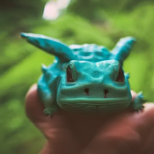 Prompt: national geographic 3 5 mm nature photo of a bulbasaur