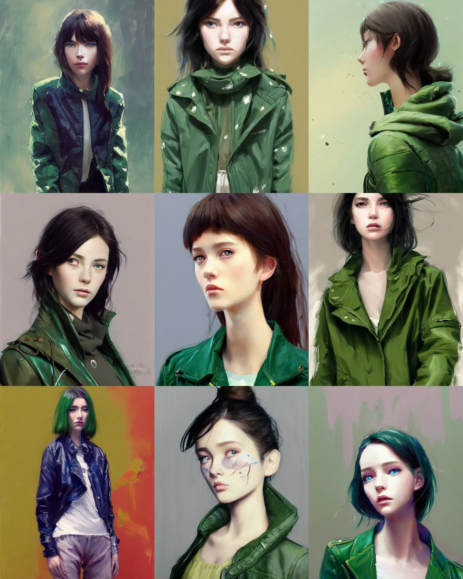 Prompt: a painting of a fully dressed girl wearing a jacket upper body with beautiful green eyes, highly detailed, digital painting, artstation, sharp focus, dreamy illustration, art by katsuhiro otomo ghost - in - the - shell, artgerm, jeremy lipkin and giuseppe dangelico pino and michael garmash and rob rey