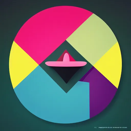 Prompt: hyper minimalist insignia of a colorful creative utopian future filled with ideas