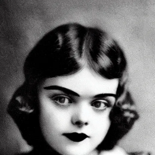 Prompt: headshot edwardian photograph of middle - aged elle fanning, 1 9 2 0 s film actress, realistic face, 1 9 3 0 s, grainy, victorian, detailed, slightly blurry