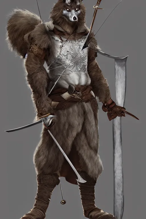 Prompt: a medieval anthropomorphic werewolf archer with a fluffy tail as a dnd character, trending on artstation, cgsociety