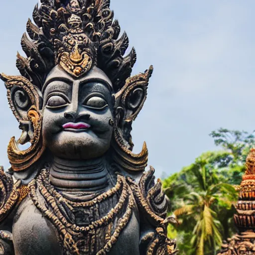 Prompt: balinese statue of vishnu riding a giant bird