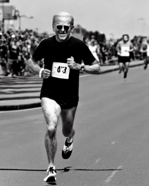 Image similar to film still close - up shot of joe biden running a marathon. photographic, photography