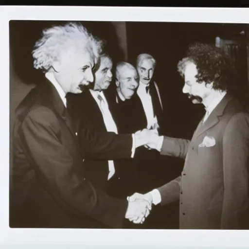 Prompt: newton handshaking einstein, polaroid