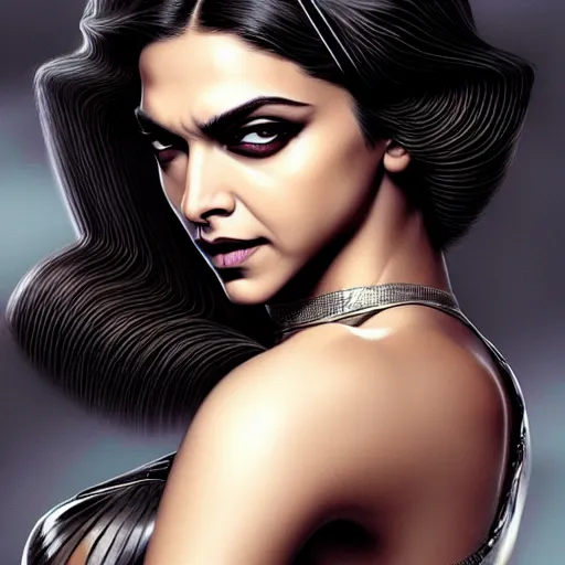 Image similar to beautiful young deepika padukone as catwoman, closeup, d & d, fantasy, intricate, elegant, highly detailed, digital painting, artstation, concept art, matte, sharp focus, illustration, art by artgerm and greg rutkowski and alphonse mucha