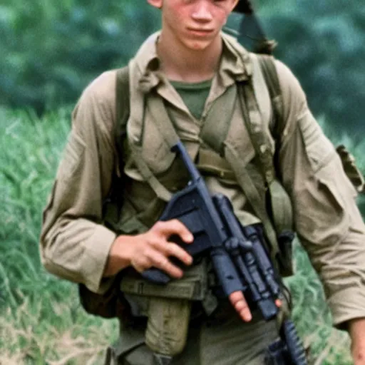 Prompt: tom holland in the vietnam war, 8 k detail