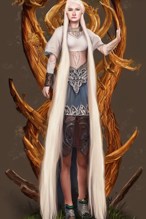 Prompt: full body portrait of a beautiful russian teenager druid with short platinum blonde hair, illustration, trending on artstation, HD, D&D, 4k, 8k, intricate detail, character design