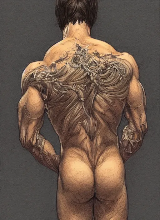 Prompt: darkhaired man seen from behind, head and shoulders, intricate, highly detailed, centered, digital painting, artstation, concept art, smooth, sharp focus, illustration, art by artgerm and donato giancola and Joseph Christian Leyendecker