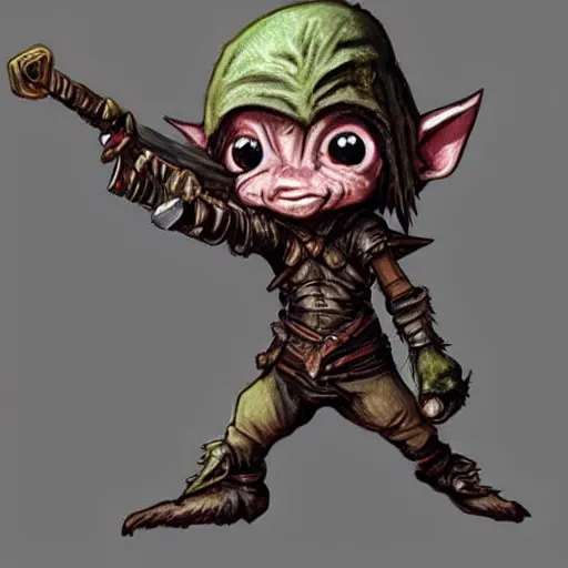 Image similar to cute tiny goblin girl wearing hunter armor from Bloodborne, geeen skin, trending on ArtStation, d&d, chibi