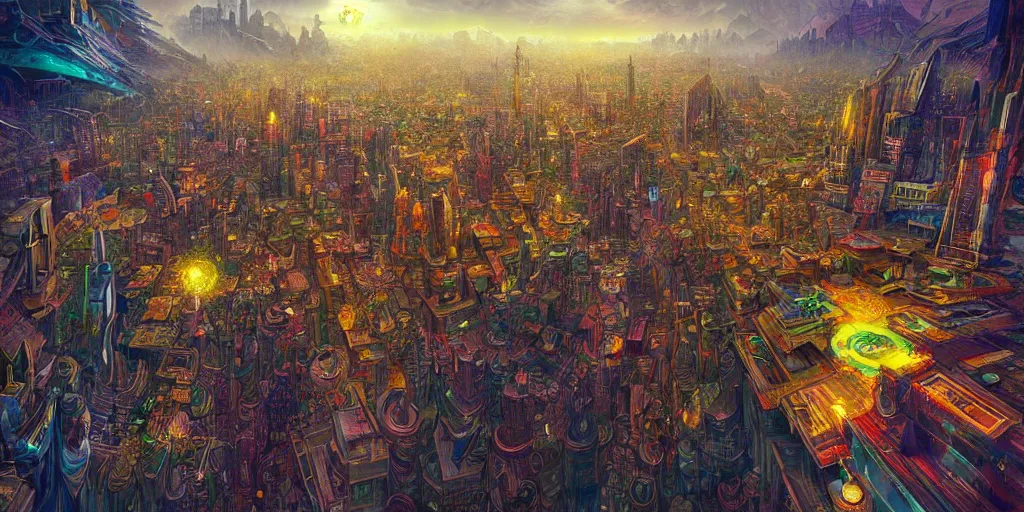 Prompt: DMT city by Android Jones