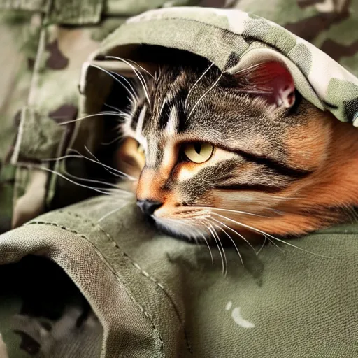 Image similar to cat using army clothes