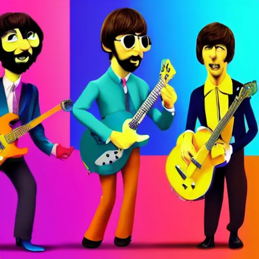 Prompt: a photo of the beatles in the artstyle of pixar, vivid colors, trending on artstation