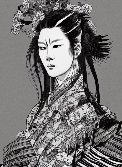 Image similar to Samurai goddess painting by Dan Hillier, trending on artstation, artstationHD, artstationHQ, 4k, 8k