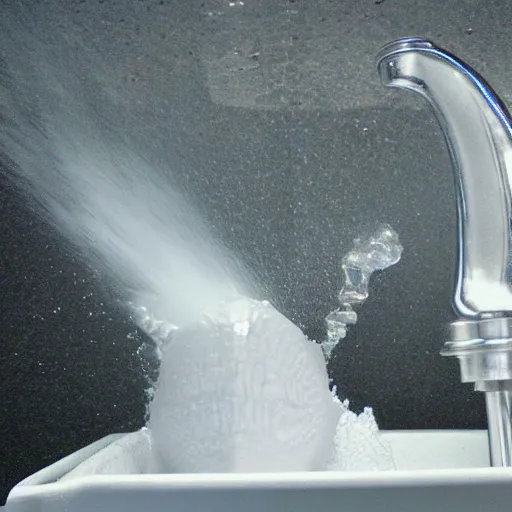 Prompt: styrofoam head being doused in a sink full of metallic chrome water, flash enabled, wide angle, chromatic abberation, cursed image, 2003 Flickr